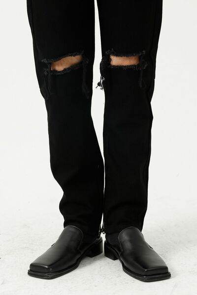 Distressed Mid Rise Jeans with Pockets - Hovatok