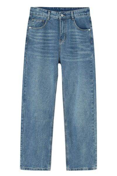 Washed Straight-Leg Slim Jeans - Hovatok