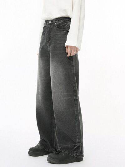 Men's Washed Wide Leg Jeans - Hovatok