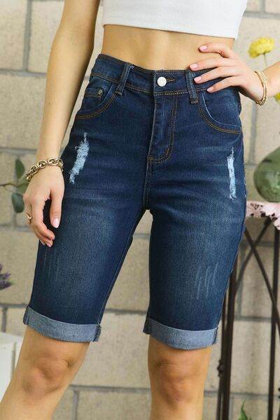ADORA Distressed Denim Shorts with Pockets - Hovatok