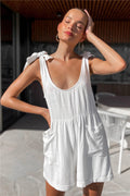Full Size Scoop Neck Tie Shoulder Romper - Hovatok
