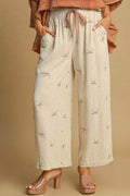 Umgee Full Size Lace Drawstring Embroidered Bow Wide Leg Pants Plus Size - Hovatok