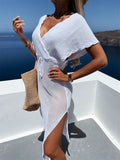 Slit Surplice Cap Sleeve Cover Up - Hovatok
