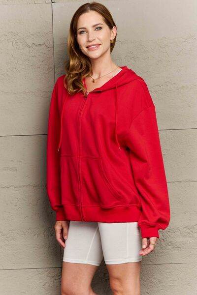 Full Size Zip Up Long Sleeve Hooded Jacket - Hovatok