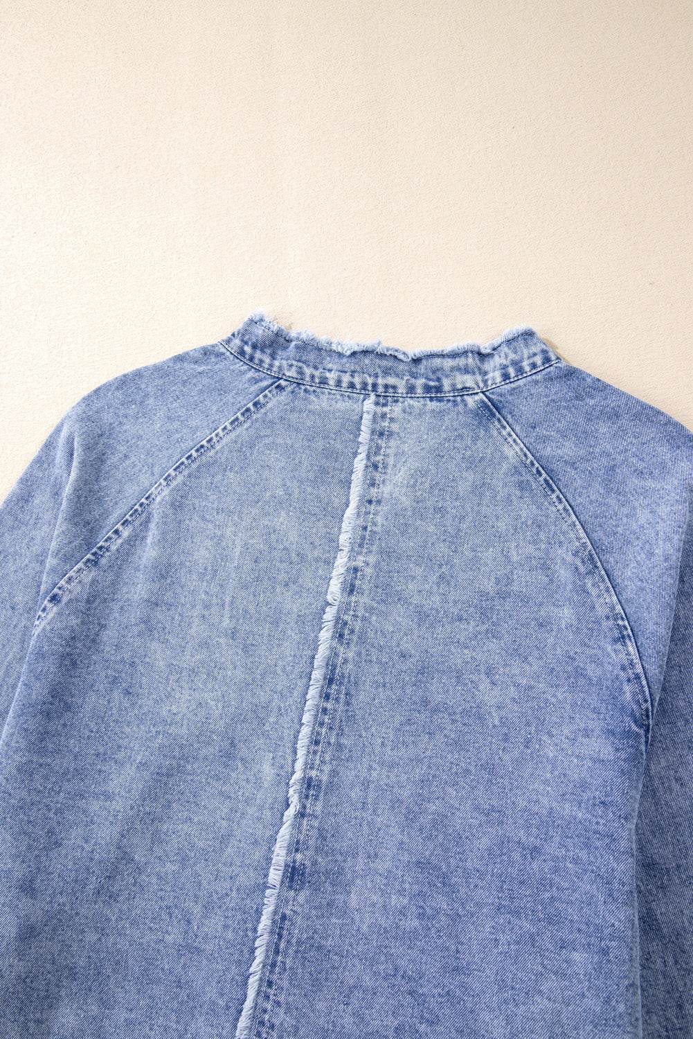 Raw Hem Button Down Long Sleeve Denim Dress - Hovatok