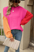 Angel Wings Color Block Round Neck Dropped Shoulder Sweater - Hovatok
