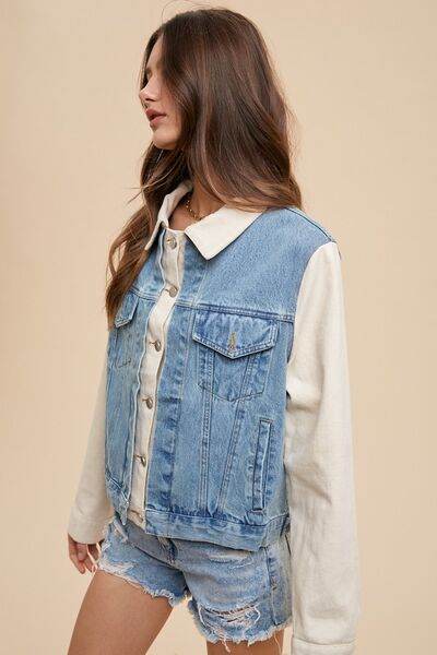 Annie Wear Collared Neck Double Placket Denim Jacket - Hovatok