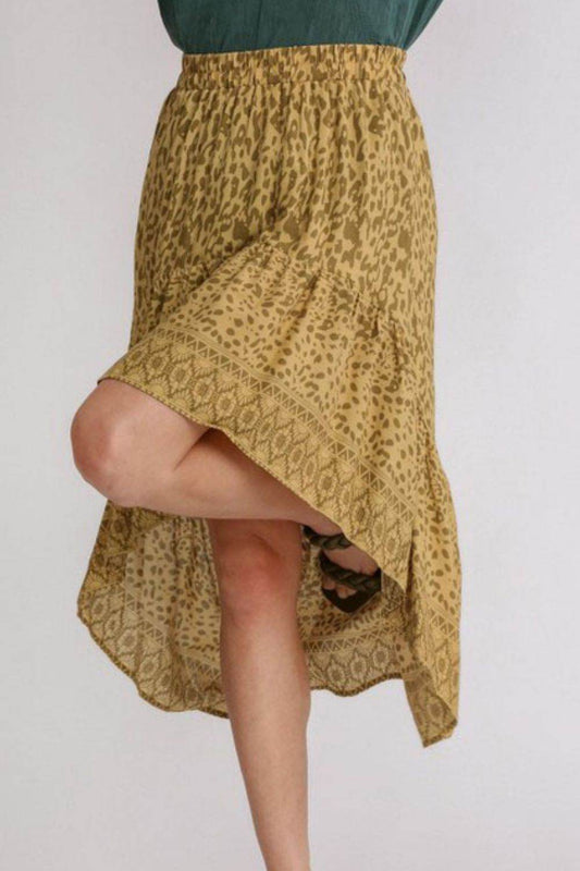 Umgee Full Size Animal Border Print High Low Skirt Plus Size - Hovatok