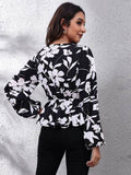 Floral V-Neck Balloon Sleeve Peplum Blouse - Hovatok