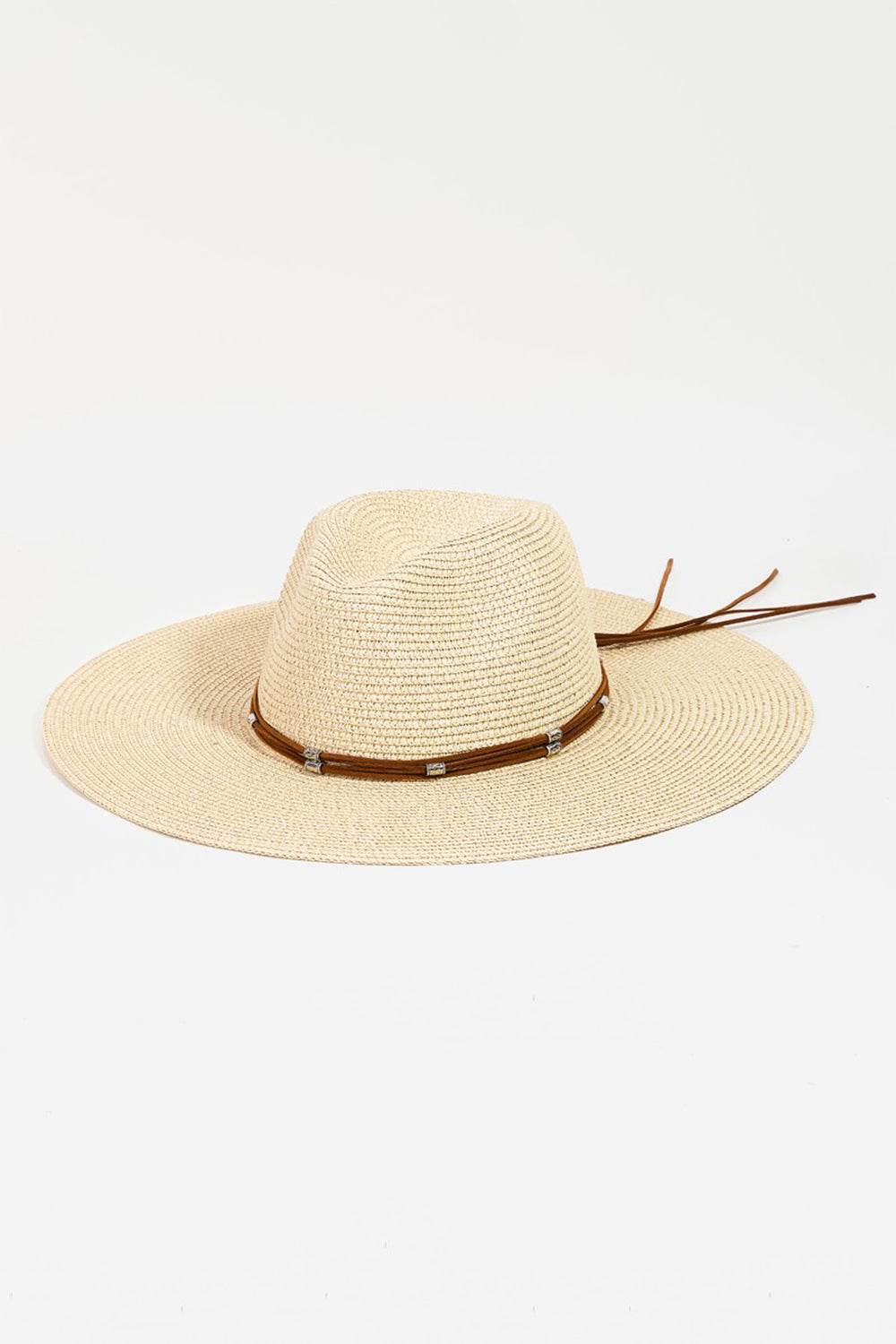 Fame Rope Strap Wide Brim Weave Hat - Hovatok
