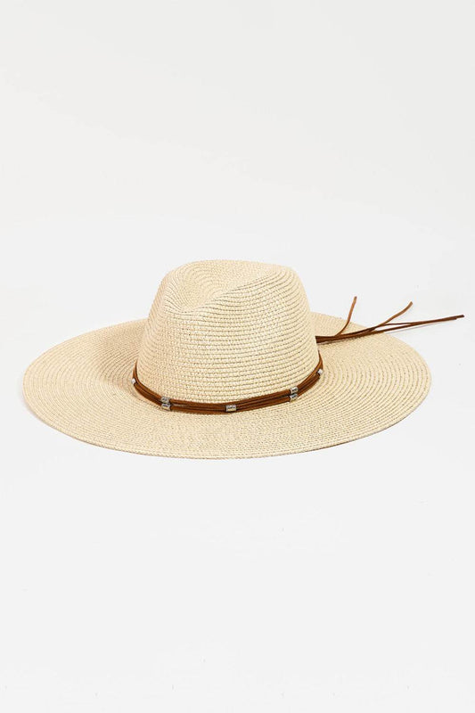 Fame Rope Strap Wide Brim Weave Hat - Hovatok