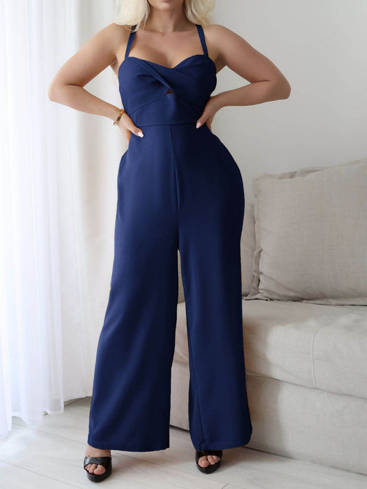 Devine Tie Back Backless Crisscross Jumpsuit - Hovatok