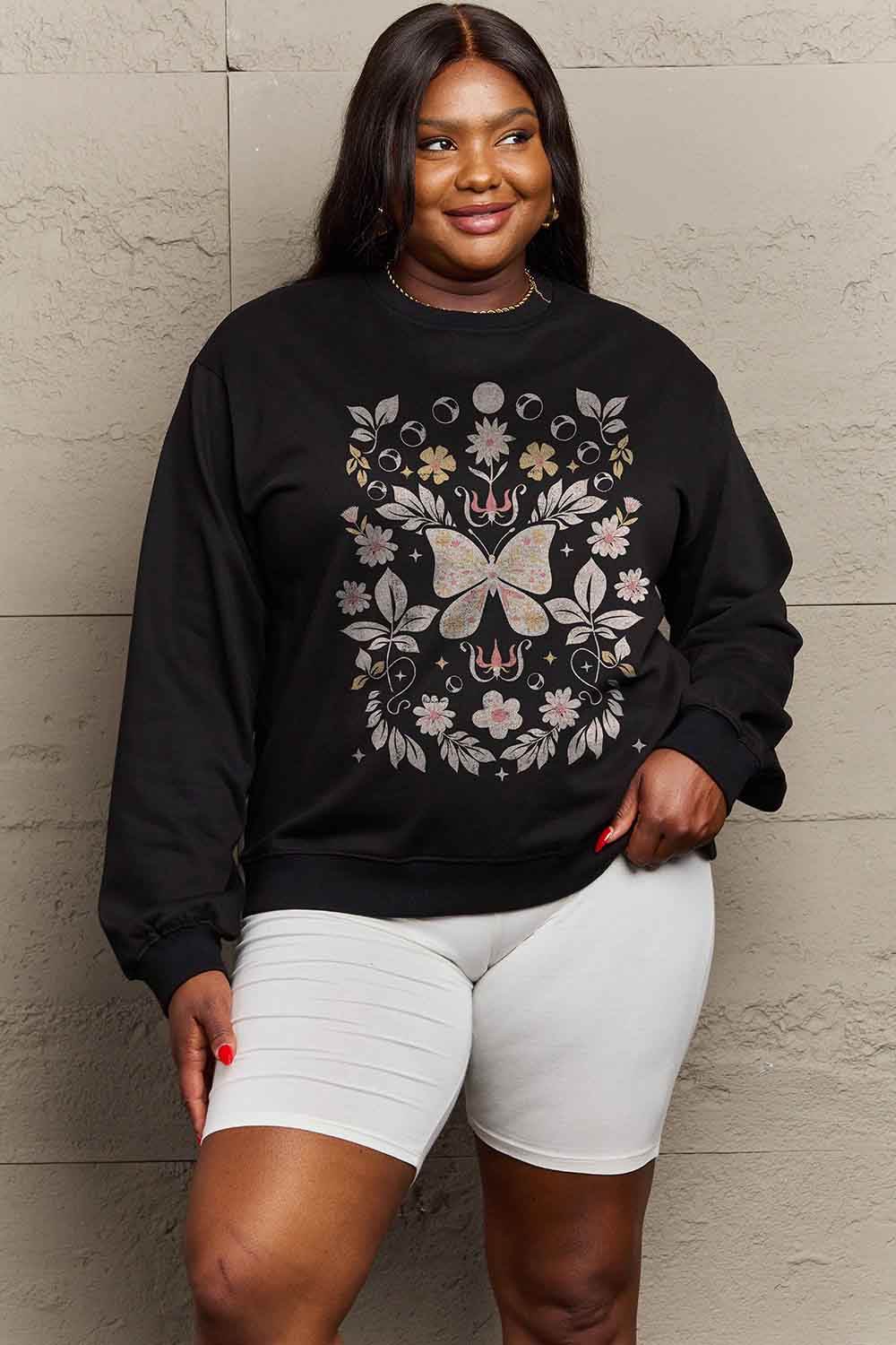 Simply Love Simply Love Full Size Flower and Butterfly Graphic Sweatshirt - Hovatok