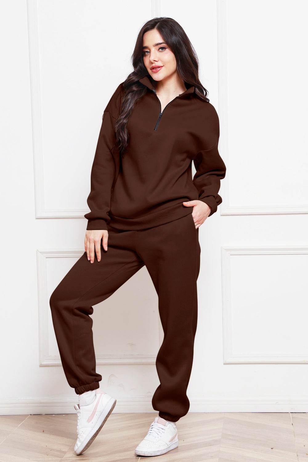 Half Zip Long Sleeve Sweatshirt and Pants Set - Hovatok