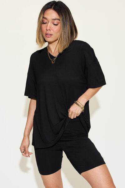 Basic Bae Full Size V-Neck Drop Shoulder T-Shirt and Shorts Set - Hovatok