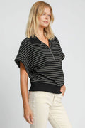 Umgee Striped Half Zip Short Sleeve Sweatshirt - Hovatok