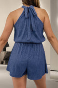 Tied Textured Pocketed Sleeveless Romper - Hovatok