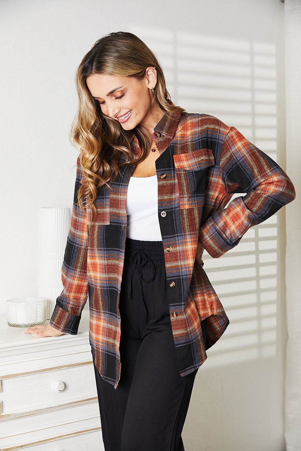 Mandy Plaid Dropped Shoulder Shirt - Hovatok