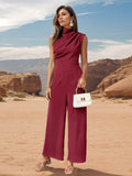 Perfee Ruched Mock Neck Sleeveless Jumpsuit - Hovatok