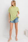 Ces Femme Texture Mock Neck Short Sleeve Knit Top - Hovatok
