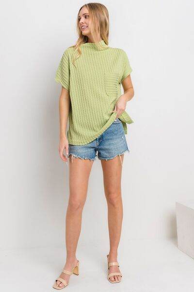 Ces Femme Texture Mock Neck Short Sleeve Knit Top - Hovatok