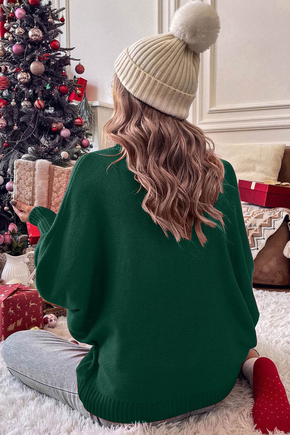 Double Take Full Size Merry Christmas Turtleneck Long Sleeve Sweater - Hovatok