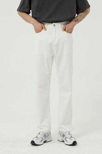 Washed Straight-Leg Slim Jeans - Hovatok