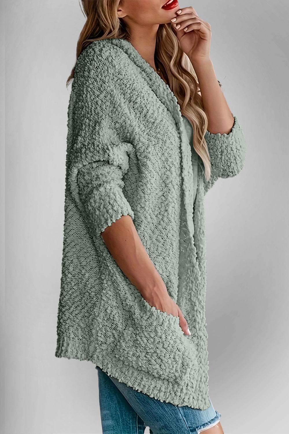 Double Take Pocketed Open Front Long Sleeve Cardigan - Hovatok