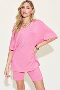Basic Bae Full Size V-Neck Drop Shoulder T-Shirt and Shorts Set - Hovatok