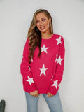 Angel Wings Star Round Neck Dropped Shoulder Sweater - Hovatok
