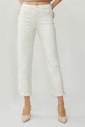 RISEN Full Size High Waist Rolled Hem Straight Jeans - Hovatok