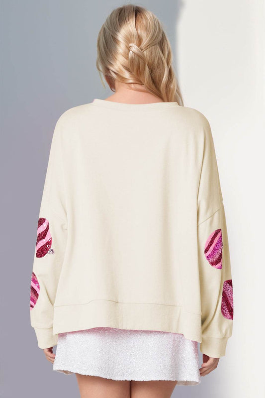 Double Take Sequin Round Neck Long Sleeve Sweatshirt - Hovatok