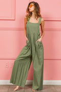BiBi Ruched Wide Leg Overalls with Pockets - Hovatok