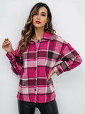Shiny Plaid Button Up Collared Neck Jacket - Hovatok