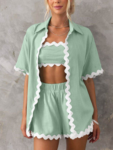 Contrast Trim Half Sleeve Top and Shorts Set - Hovatok