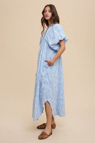 Annie Wear Floral Smock Detail Puff Sleeve Dress - Hovatok