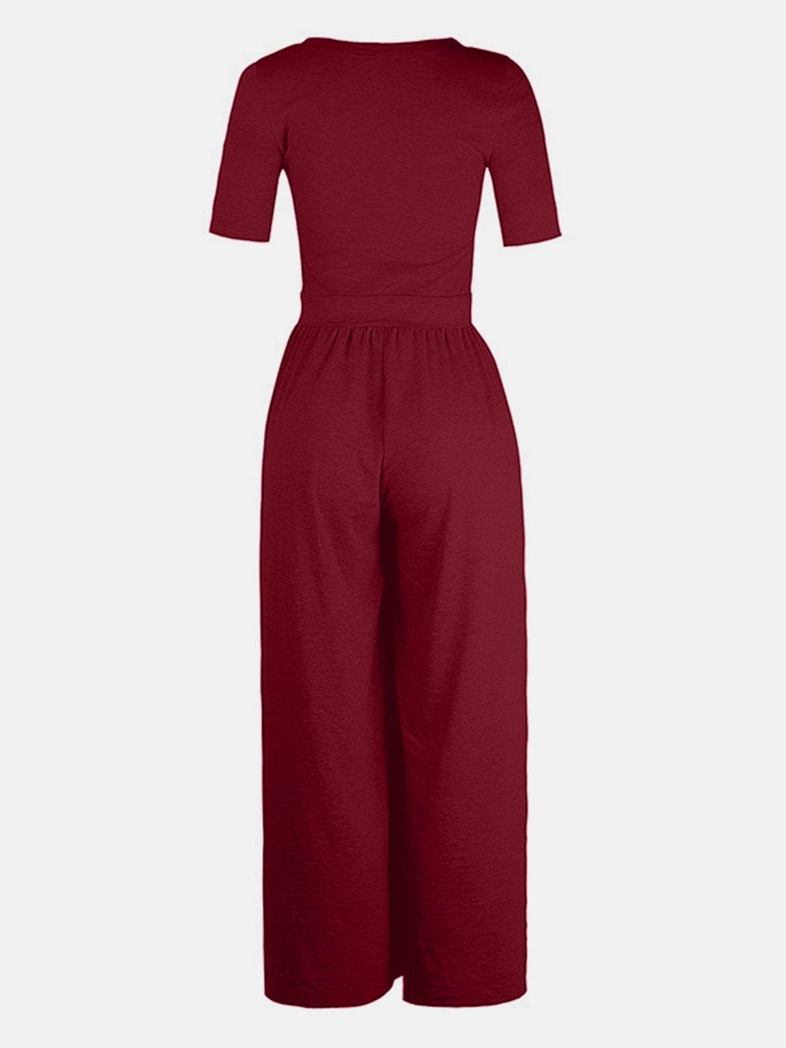 Scoop Neck Short Sleeve Jumpsuit - Hovatok