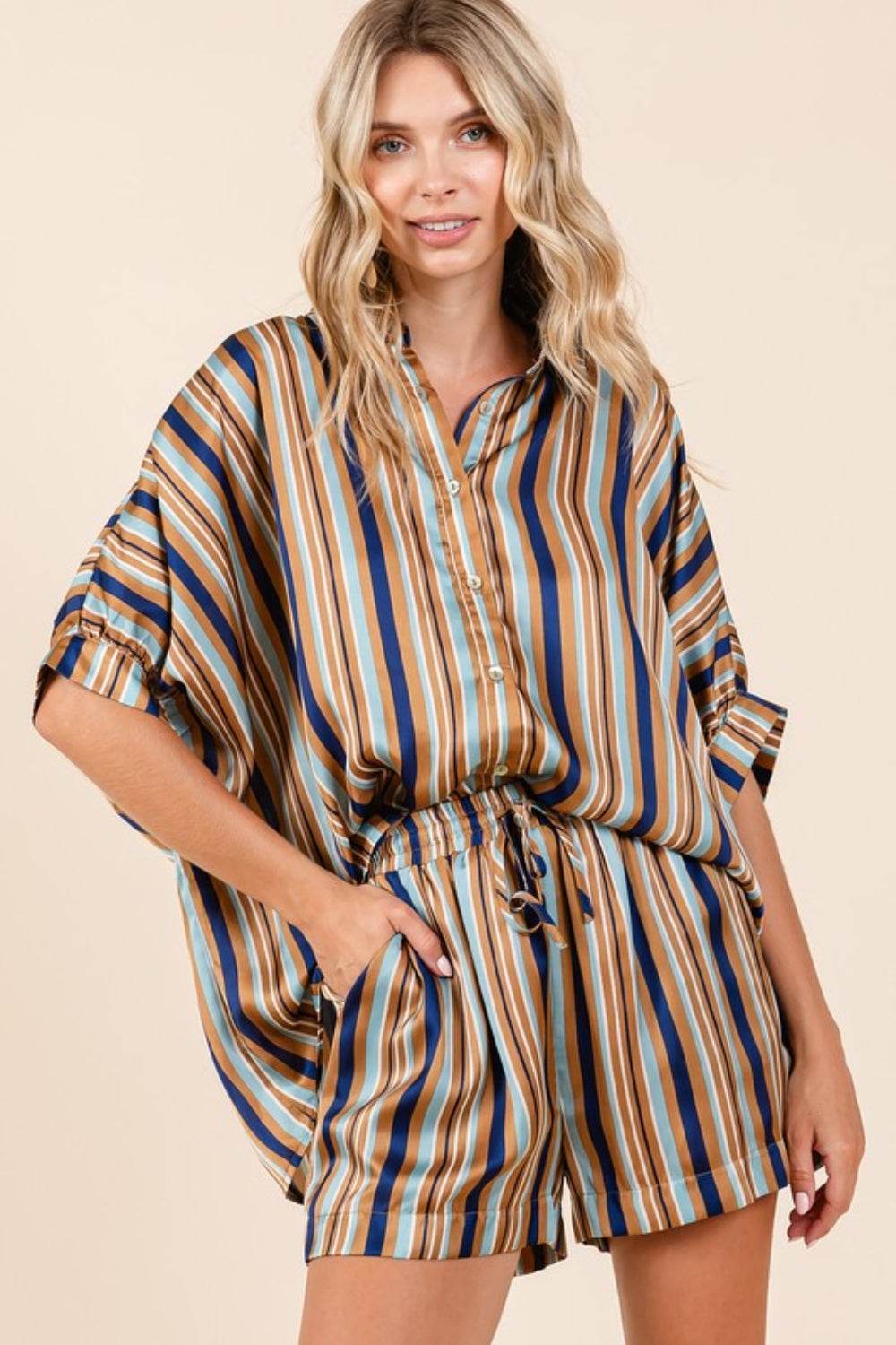 Mittoshop Drawstring Striped Satin Shorts - Hovatok