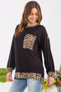 Celeste Full Size Leopard Round Neck Dropped Shoulder T-Shirt - Hovatok