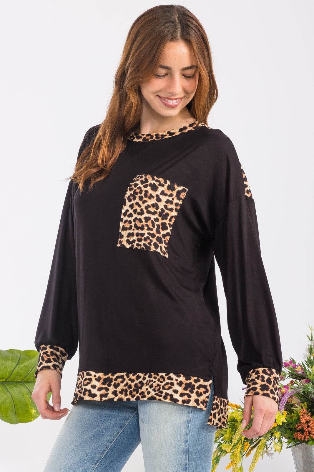 Celeste Full Size Leopard Round Neck Dropped Shoulder T-Shirt - Hovatok