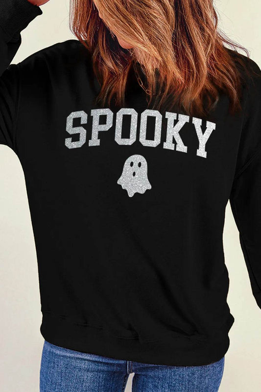 SPOOKY Round Neck Long Sleeve Sweatshirt - Hovatok
