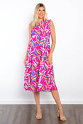Be Stage Print Ruffled Midi Dress with Pockets - Hovatok
