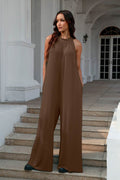 Double Take Full Size Tie Back Cutout Sleeveless Jumpsuit - Hovatok