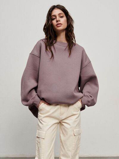 Oversize Round Neck Dropped Shoulder Sweatshirt - Hovatok
