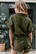 Raw Hem Short Sleeve Denim Romper - Hovatok