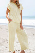 Textured Round Neck Top and Pants Set - Hovatok