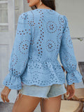 Devine Tie Front Flounce Sleeve Peplum Blouse - Hovatok