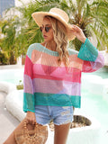 Angel Wings Color Block Openwork Boat Neck Cover Up - Hovatok