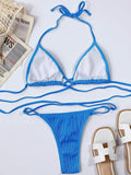 Halter Neck Crisscross Ribbed Bikini Set - Hovatok
