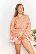 Double Take Printed Flare Sleeve Surplice Romper - Hovatok